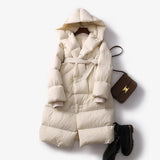 Langer Wintermantel mit Kapuze – Beige