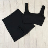 Nahtloses, Hochgeschnittenes Yoga und Fitness Outfit – U schwarz Kurz set