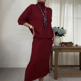Marselha™ Set mit Rollkragen-Top und geripptem Midirock – Bordeaux