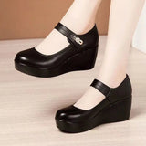 Mary™ Plateau-Absatzschuhe mit verstellbarem Verschluss – Schwarz
