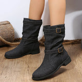 Montana™ Stiefel aus Denim mit Mittelhohem Schaft und Dekorativer Schnalle / Authentizität und Stil in Jedem Detail! – Schwarz