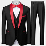 Herren 3-Dreiteiler Hochzeitsgast Anzug | Jacke, Weste und Hose – Schwarzer Knopf Rot