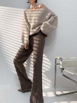 Damen Gerippt Lang Stoffhose – Braun
