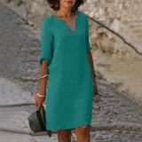 V-Ausschnitt Kleid für Frauen | Midi – Grün