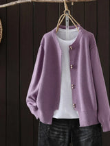 ELARA | PERLEN-KNOPF CARDIGAN – Lila