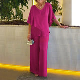 Mirelly™-Set aus Premium-Strick mit Asymmetrischem Oberteil und Eleganter Hose – Pink