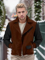Javier - Zweifarbige Jacke mit Lederärmeln – Braun