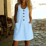 Livora™ Kleid Mit Eleganten Knöpfen Und Fronttaschen – Blau