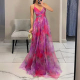 Lange Blumenmuster Kleid mit Verstellbaren Trägern für Frauen | Ideal für Sommer und Besondere Anlässe – Rosa