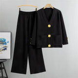 Altesse™ Set Mit Goldenen Knöpfen und Weiter Pantalonhose – Schwarz