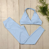 2-Teiliges Luxus Yoga Set Für Frauen – Sportbekleidung – Himmelblau