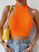 Damen Haltertop aus Rippstoff – Elastisch & Bauchfrei für den Sommer – Orange
