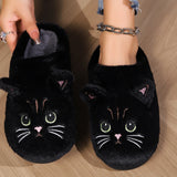 Kuschelige Damenpantoffel | Katzendesign – Schwarz