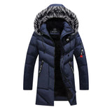 Herren Winterjacke | Langer Steppmantel Mit Kapuze – Blau