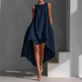 Solennie™ Kleid Mit Verlängertem Saum und Minimalistischem Design – Blau