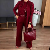 Evanna™ Set mit Basic-Shirt, Langem Cardigan und Gerade Geschnittener Hose / Diskrete Eleganz, die Selbstvertrauen Ausstrahlt! – Rot