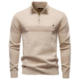 Amitai - Klassischer Strick Pullover Mit Halbem Reißverschluss – Aprikose