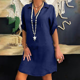 Ankica - Bequemes Leinenkleid – Blau