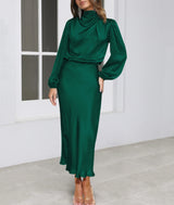 Audra - Elegantes langärmeliges Kleid – Smaragdgrün