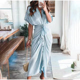 Damen Midikleid aus Baumwolle mit figurbetontem Schnitt und Knopfleiste – Blau
