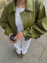 Denise Kunstlederjacke Oversized Grün – Grün