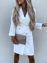 AuroraChic - Elegantes Blazer-Knopf-Kleid – Weiß