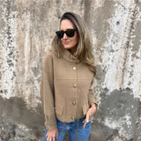 RoyalLina™ - Mantel aus Gekämmter Wolle mit Goldenen Knöpfen und Stehkragen / Stil und Komfort in der Richtigen Dosierung! – Khaki
