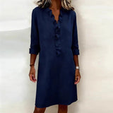 Calyra™-Kleid mit Rüschen am Ausschnitt und Eleganter Passform – Blau