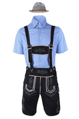 Oktoberfest Trachten Set Herren – Komplettes Outfit mit Lederhosen, Hemd und Hut – Schwarz