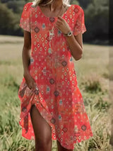 Giovana – Elegantes Midi-Kleid Mit Kurzen Ärmeln – Orange