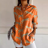 Damen Bedrucken Button Down Hemd | Langarm – Orange