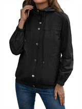 Damen Kapuze Wasserdichter Trenchcoat | Langarm – Schwarz