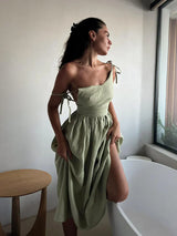 Damen Strand Midi Sommerkleid – Hellgrün