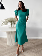 Moonflower - Solides Midikleid mit Puffärmeln – Grün