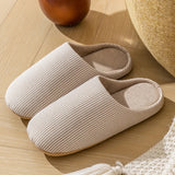 Unisex Gestreifte Drinnen Hausschuhe | Bequem – Beige