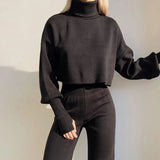 Damen Pullover Hosen Set – Schwarz