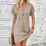 Audrey™ Kleid mit Lässiger Passform und V-Ausschnitt – Beige