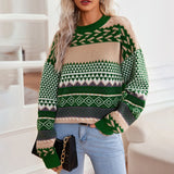 Le Clair | Retro Pullover mit Kontrast gestrickt – Grün