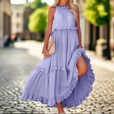 Damen Ärmellos A-Linie Maxi Sommerkleid – Lila