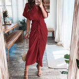 Damen Midikleid aus Baumwolle mit figurbetontem Schnitt und Knopfleiste – Rot