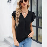 Pauline™ Bluse mit gestuften Ärmeln und Frontfalte – Schwarz