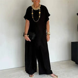Aurenya™ Set Mit Asymmetrischer Tunika und Fließender Pantalonhose – Schwarz