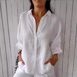 Damen Sommer Button Down Hemd | Langarm – Weiß