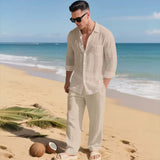 Malibu-Set™ aus Baumwoll-Leinen mit Raffiniertem Design – Beige