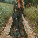 Selvara – Elegantes Boho Damen Maxikleid – Grün