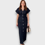Venera – Figurnahes Hemdblusenkleid mit Knopfleiste – Blau