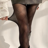 Schwarze Strumpfhose mit Rautenmuster für Damen | Vintage-Stil – Schwarz