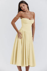 Cheri - rückenfreies Midi-Sling-Kleid für Damen – Gelb