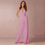 Solennea – Eleganter Neckholder-Jumpsuit – Rosa