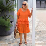 Sorella™ Set Mit Volant-Oberteil Und Shorts Mit Taschen – Orange